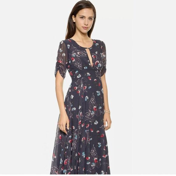 Free People 2 XS Bonnie Dress Floral CottageCore Blue Fit Flare Boho Coquette - Picture 3 of 15